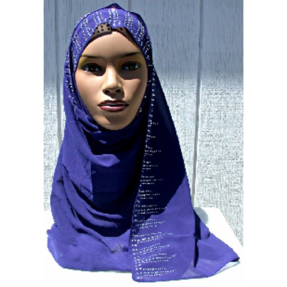 Fashion Scarf Accessories - Sapphire Blue Fashion Scarf Rhinestone Hijab Shayla